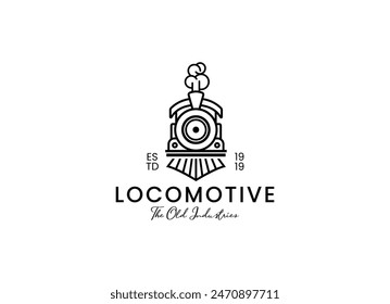 Simple vintage old locomotive train logo design template illustration.