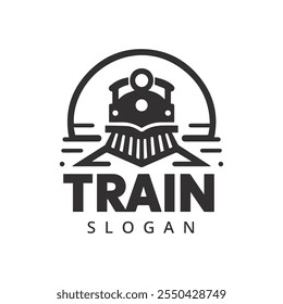 Simple vintage old locomotive train logo design template
