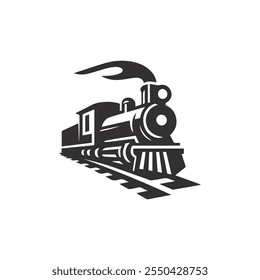 Simple vintage old locomotive train logo design template
