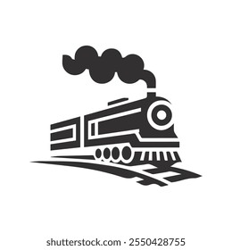 Simple vintage old locomotive train logo design template
