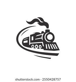 Simple vintage old locomotive train logo design template
