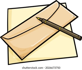 Einfaches Vintage-Papier, Umschlag und Stift im Doodtil