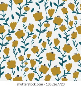 Simple vintage pattern. Beautiful mustard flower buds. White background. Vector texture. Elegant fashion print for Wallpaper and textiles.