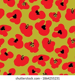Simple vintage pattern. Beautiful poppies flowers. Mustard background. Vector texture. Fashionable bright print for textiles and Wallpaper.