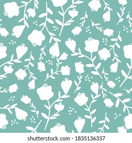 Simple vintage pattern. Beautiful white flowers . Blue background. Vector texture. Elegant fashion print for Wallpaper.