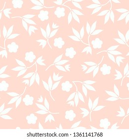 
Simple vintage pattern . Beige background, white ornament of leaves and flowers. The print is well suited for textiles,Wallpaper,postcards and packaging.