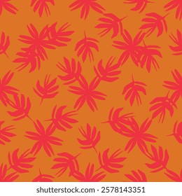 Simple vintage pattern. Beige flowers and leaves. Mustard background. Fashionable print for textiles, wallpaper and packagin