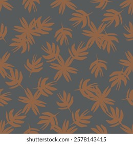 Simple vintage pattern. Beige flowers and leaves. Mustard background. Fashionable print for textiles, wallpaper and packagin