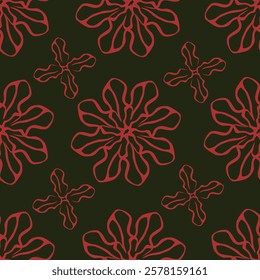 Simple vintage pattern. Beige flowers and leaves. Mustard background. Fashionable print for textiles, wallpaper and packagin