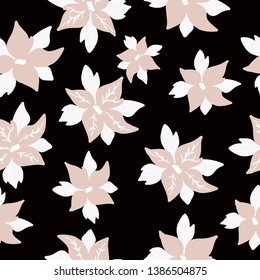 Simple vintage pattern. Black background,large white with pink flowers. The print is well suited for textiles,banners, postcards,Wallpapers and packaging.