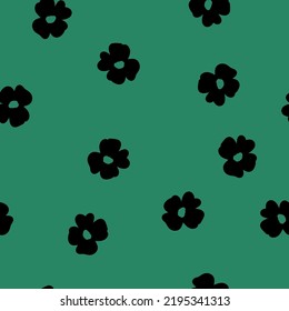 Simple vintage pattern. black  flowers . green  background. Fashionable print for textiles and wallpaper.