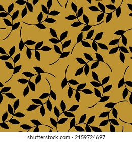Einfaches Vintage-Muster. die schwarzen Blätter der Pflanze. goldener Hintergrund. Modedruck für Textilien, Tapeten und Verpackungen.