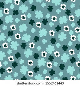 Simple vintage pattern. Blue background, white and blue flowers. The print is well suited for textiles, banner, Wallpaper and packaging.
