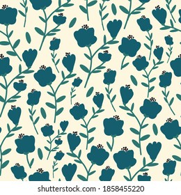 Simple vintage pattern. Blue flower buds. Light background. Vector texture. Elegant fashion print for Wallpaper .