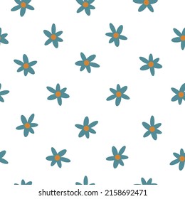 Simple vintage pattern. blue flowers . White background. Fashionable print for textiles, wallpaper and packaging.
