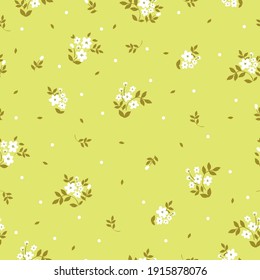 Simple vintage pattern. Bright yellow background. Small white flowers. spring bouquet. vector texture .trend print for textiles and wallpaper.