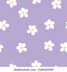 Simple vintage pattern. Cute white flowers on a lilac background. Fashionable print for textiles and wallpaper.