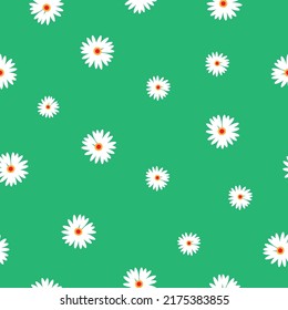 Simple vintage pattern. Cute white flowers. Bright green background. Fashionable print for textiles and wallpaper.