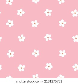 Patrón vintage simple. bonitas flores blancas. fondo rosa. Impresión de moda para textiles y papel pintado.