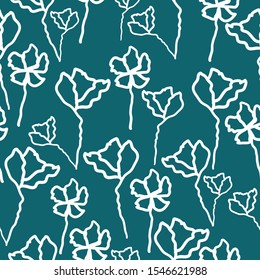 
Simple vintage pattern. Dark blue background, white ornament of plants, flowers. The print is well suited for textiles, banners, postcards, Wallpaper and packaging.