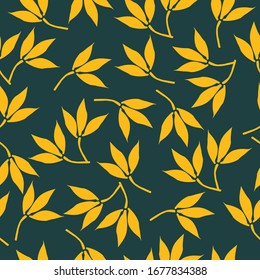 Sencillo patrón vintage. Fondo verde oscuro, plantas anaranjadas. La impresión está bien adaptada para textiles, papel pintado y embalaje.