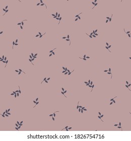 Patrón vintage simple. Plantas oscuras plantan hojas en un fondo rosado sucio. Textura vectorial. Imagen elegante para Wallpaper.