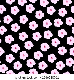 Simple vintage pattern of flowers. Black background, cute pink flowers. The print is well suited for textiles,banners, postcards,Wallpapers and packaging.