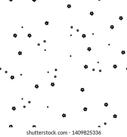 Simple vintage pattern of flowers. White background, small black flowers and dots. The print is well suited for Wallpaper, postcards,textiles and banners.