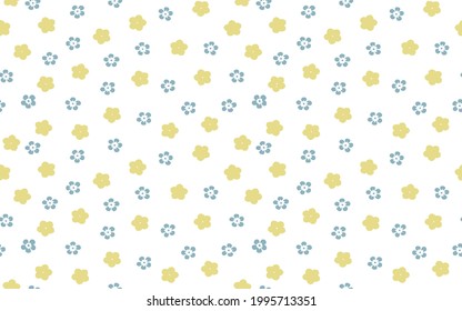 Simple vintage pattern of flowers. white background, blue and yellow little flowers. The print is well suited for textiles,Wallpaper,banners and packaging.