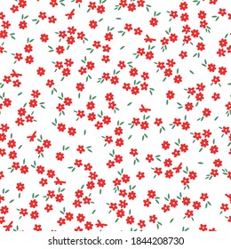 Simple vintage pattern. Little red flowers. White background. Vector texture. Elegant print for Wallpaper and textiles.