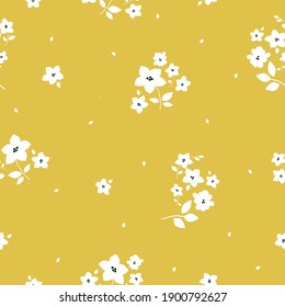 simple vintage pattern. mustard background. white flowers. Vector texture. print for fashionable textiles and wallpaper.