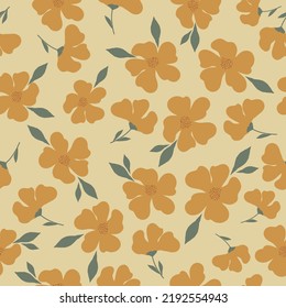 Patrón vintage simple. flores de mostaza, hojas verdes. fondo amarillo. Impresión de moda para textiles y papel pintado.