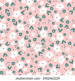 Simple vintage pattern. pink background. white flowers . Vector texture. fashionable print for textiles and wallpaper.