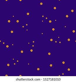Simple vintage pattern. Purple background, small orange flowers, dots. The print is well suited for textiles, banner and Wallpaper.