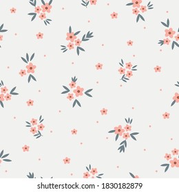 Simple vintage pattern. Small coral flowers. Light background. Spring bouquet. Vector texture. Elegant print for Wallpaper.