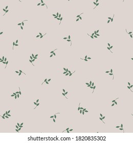 Einfaches Vintage-Muster. Kleine grüne Pflanzen Blätter auf hellem Hintergrund. Vektorstruktur. Eleganter Druck für Tapete.