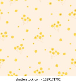 Patrón vintage simple. Pequeñas flores amarillas. Fondo claro. Textura vectorial. Imagen elegante para Wallpaper.