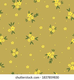 Simple vintage pattern. Small yellow flowers. Mustard
background. Vector texture. Elegant print for Wallpaper.