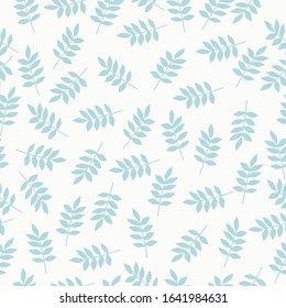 Simple vintage pattern. White background, blue plants, leaves. The print is well suited for textiles, Wallpaper, and postcards.