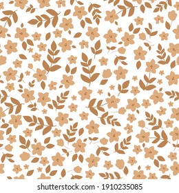 simple vintage pattern. white background. pale brown ornament flowers plants. vector texture. trend print for textiles and wallpaper.