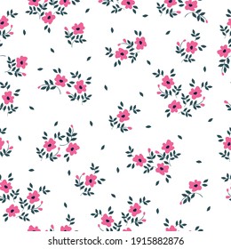 Simple vintage pattern. white background. bright pink flowers. spring bouquet. vector texture .trend print for textiles and wallpaper.