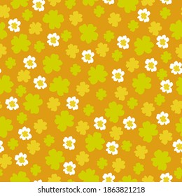 Simple vintage pattern. White flowers, mustard background. Vector texture. Fashionable elegant print for Wallpaper and textiles.