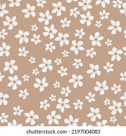 Patrón vintage simple. blanco    flores. beige claro   de fondo. Impresión de moda para textiles y papel pintado.