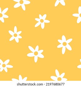 Simple vintage pattern.  white flowers . yellow background. Fashionable print for textiles and wallpaper.