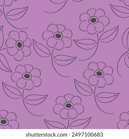 Einfaches Vintage-Muster. weiße Blumen und blaue Blätter. violetter Hintergrund. Modischer Druck für Textilien, Tapeten und Verpackungen