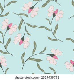 Simple vintage pattern. white flowers and blue leaves. purple background. Fashionable print for textiles, wallpaper and packaging.