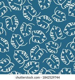 Simple vintage pattern. White outline of the monster. Dark blue background. Vector texture. Elegant print print for Wallpaper.