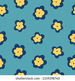 Simple vintage pattern. yellow flowers . Blue background. Fashionable print for textiles, wallpaper and packaging.