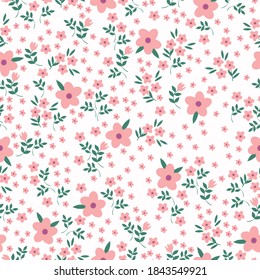 Sencillo patrón de flores rosadas vintage. Fondo blanco. Elegante Impresión de patrón vectorial para papel tapiz.