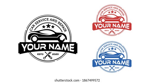 Simple vintage repair car label logo stamp or sticker design template